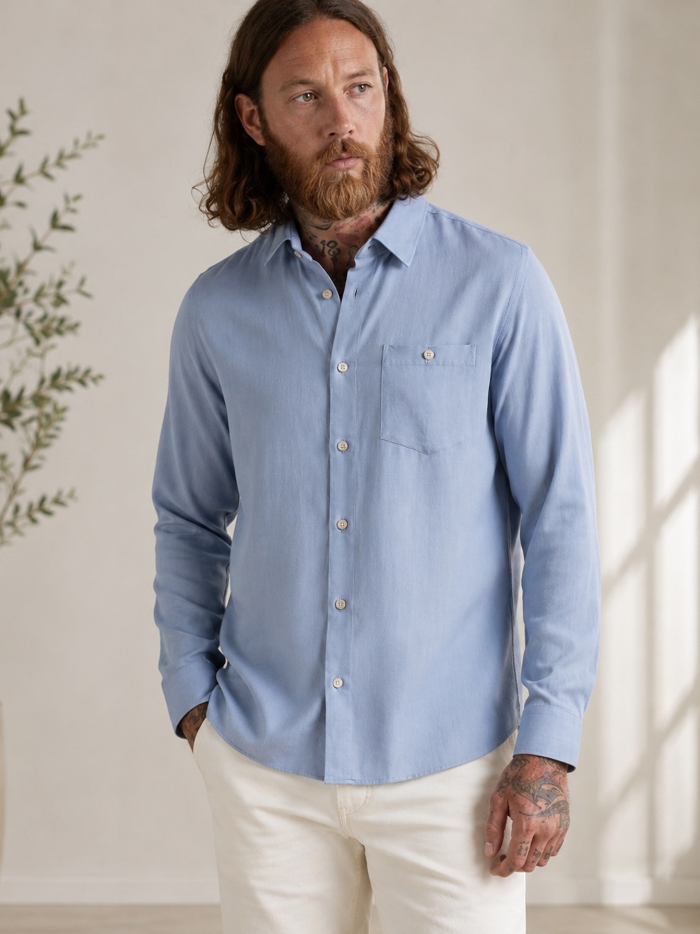 Ted Baker LOHARV 100% Lyocell Button-Up Shirt Blue